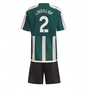 Lacne Dětský Futbalové dres Manchester United Victor Lindelof #2 2023-24 Krátky Rukáv - Preč (+ trenírky)